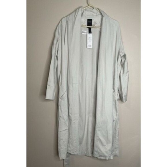 NWT Eileen Fisher Twill Side-Tie Trench Bone Wrap Elagant Coat Women Size M - Picture 1 of 10